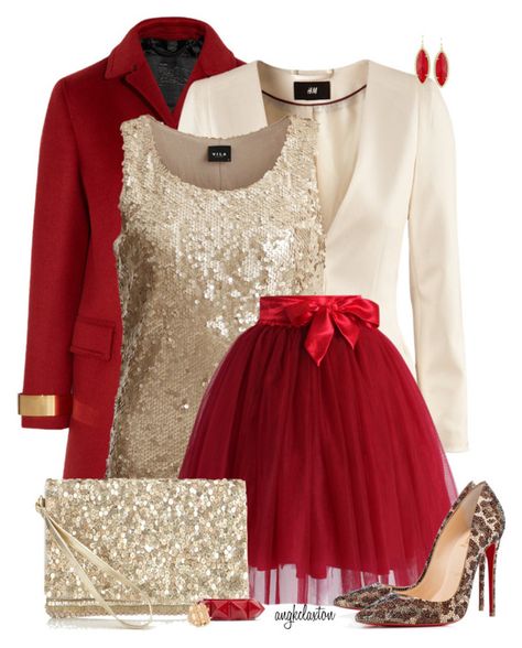 "Party Time" by angkclaxton ❤ liked on Polyvore featuring Burberry, H&M, VILA, Chicwish, Christian Louboutin, Accessorize, Valentino, Tory Burch and Kendra Scott Outfits Party Night, Red Christmas Outfit, New Years Eve Outfits Parties, Christmas Party Outfits, Rock Outfit, Sequin Shirt, Eve Outfit, New Years Eve Outfits, Red Skirts