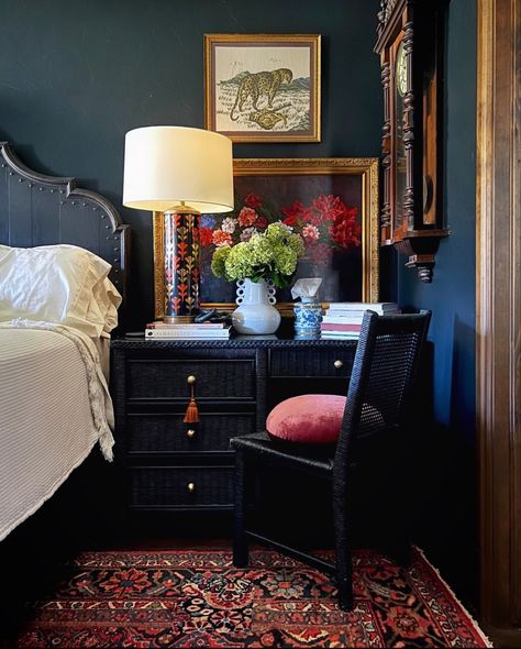 Blue Black Bedroom Ideas, Sherwin Williams Night Watch, Sw Inkwell, Dark Night Sherwin Williams, Inkwell Sherwin Williams, Navy Bedroom Ideas, Bedroom Ceiling Lights, Owners Suite, Using Chalk Paint