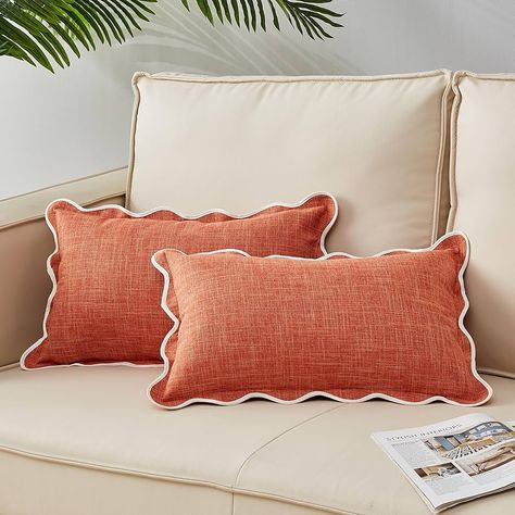 Amazon.com: Mayler Yee Scalloped Throw Pillow Covers Set of 2 for Living Room, Soft Cotton & Cozy Linen, Boho Sytle Decorative Home (Tangerine, 16x16 Inch) : Home & Kitchen Bed Pillows Decorative, Lumbar Pillow, Cute Designs, Apartment Decor, Elegant Design, Family Room, Color Design, Throw Pillow Covers, Throw Pillow