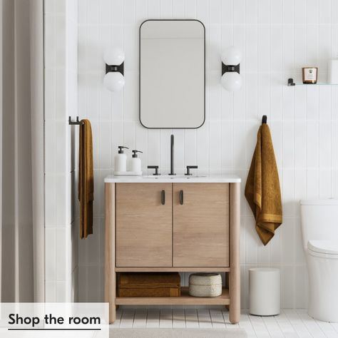 Hargrove Single Vanity Bathroom West Elm Bathroom, Bathroom Design Black, Timeless Bathroom, Oversized Furniture, West Elm Kids, Wood Bathroom Vanity, Powder Room Design, Vanity Faucet, Plumbing Installation