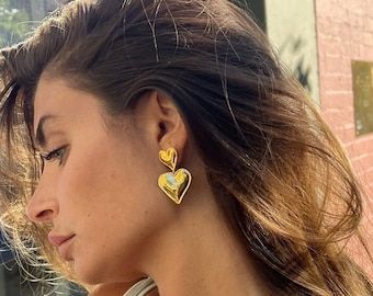 Heart Shape Earrings, Gold Heart Earrings, Summer Jewellery, Earrings Summer, Puffed Heart, Heart Shaped Earrings, Heart Drop Earrings, Stylish Earring, Birthday Jewelry Gift