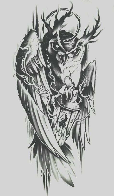 Tato Joker, Owl Tat, Owl Tattoo Drawings, Tato Flash, Tier Tattoo, Kunst Tattoos, Ram Skull, Men Tattoos, Owl Tattoo Design