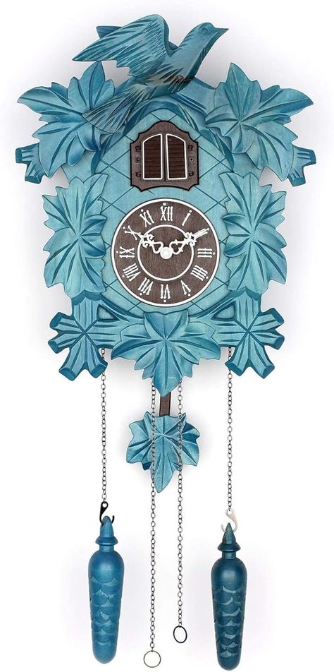 Amazon.com: Cuсkoo Cloсk with Night Mode, Hand Carved Birds, Weights and Swinging Pendulum (Blue) : Home & Kitchen Coo Coo Clock, Carved Birds, Night Mode, Blue Home, Cuckoo Clock, Home Kitchen, Hand Carved, Wall Clock, Clock