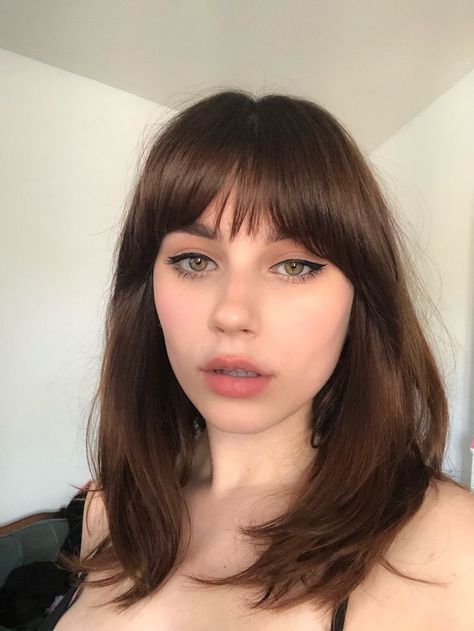 Short Bangs Medium Hair, Thick Bangs, Straight Across Bangs, Trendy Hair Color, Trendy Hair, Hair Color And Cut, Auburn Hair, Cut My Hair, Hair Inspo Color