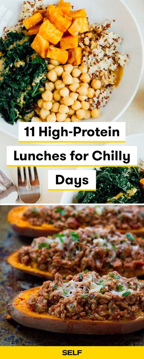 These high-protein lunches are great for work or school. Let these fall recipes warm you up with the delicious flavors of sweet potatoes, butternut squash, Brussels sprouts, and so much more. Healthy Winter Lunches For Work, Butternut Squash Protein Bowl, Fall Protein Bowl, High Protein Fall Meal Prep, High Protein Filling Lunch, Fall Recipes High Protein, Healthy Fall Recipes High Protein, High Protein Fall Salad, Winter Lunch Meal Prep