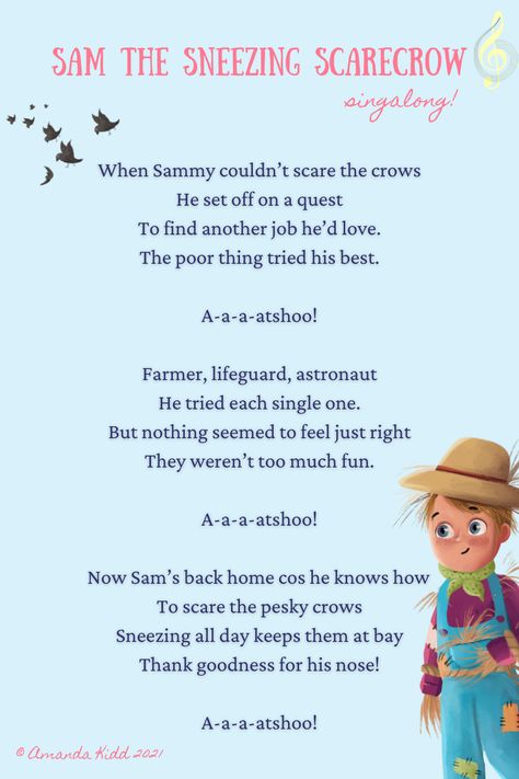 Scarecrow Games Preschool, Fall Stories For Preschoolers, Halloween Stories For Preschoolers, Scarecrow Activities For Toddlers, Scarecrow Songs For Preschool, Preschool Songs About Fall, Scarecrow Poems Preschool, Scarecrow Lesson Plans For Toddlers, Scarecrow Fingerplays