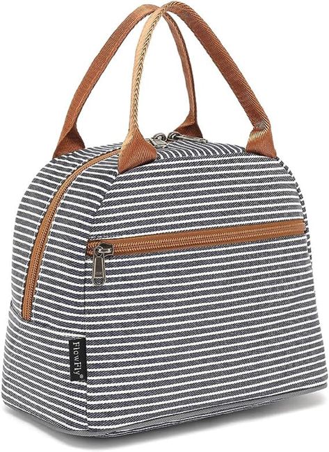 FlowFly Lunch Bag Tote Bag Lunch Organizer Lunch Holder Insulated Lunch Cooler Bag for Women/Men,White&Black Stripe Meal Prep Bag, Women Lunch Bag, Reusable Lunch Bags, Best Lunch Bags, Lunch Cooler, Cooler Tote, Cooler Lunch Bag, Bag Lunch, Insulated Bag