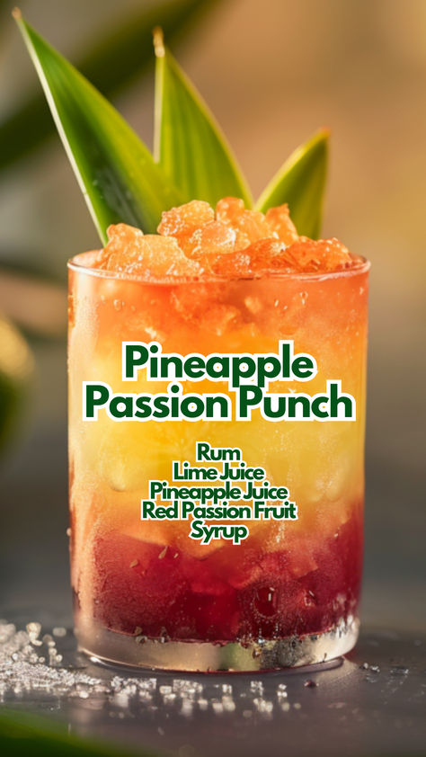 Pineapple Passion Punch Passion Fruit Rum Punch, Cocktails With Passion Fruit Syrup, Passion Fruit Mocktail Recipe, Alcoholic Drinks For A Party, Tropical Punch Recipe, Rum Punch Drink, Fruity Rum Drinks, Pineapple Rum Drinks, Passion Fruit Cocktail