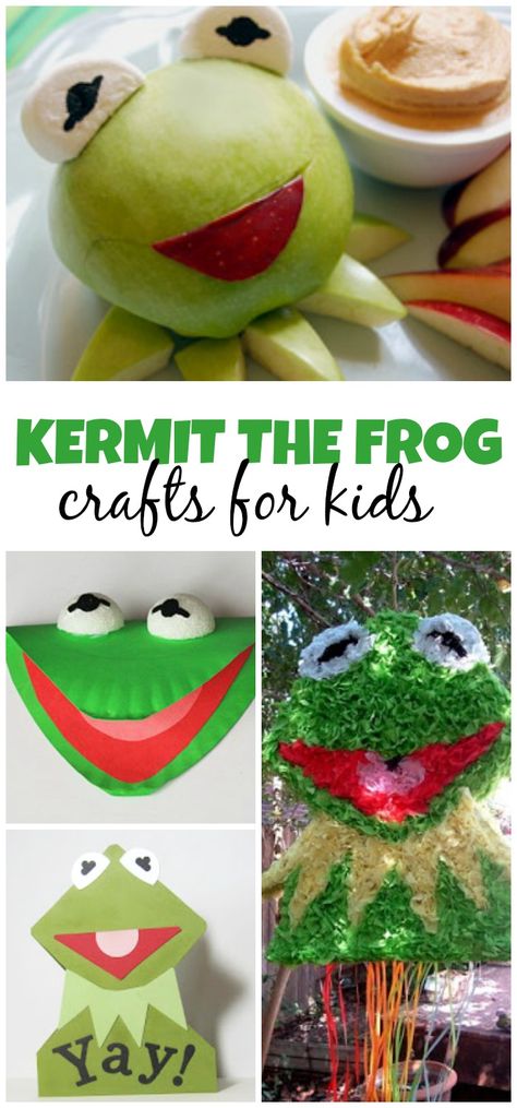 Fun Kermit crafts and recipes for kids - great for a Muppet themed party! Frogs Preschool, Muppets Party, Frog Birthday Party, Recycled Crafts Kids, Frog Crafts, Edible Crafts, Recipes For Kids, Muppet Babies, Kermit The Frog