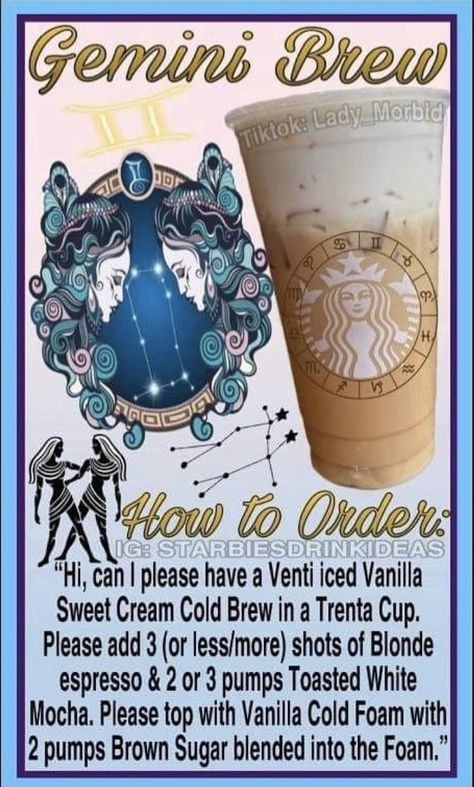 Gemini Starbucks Drink, Percy Jackson Starbucks Drink, Starbucks Halloween Drinks, Starbucks Ideas, Copycat Starbucks Drinks, Starbucks Flavors, Starbucks Drink Menu, Bartender Drinks Recipes, Starbucks Secret Menu Recipes