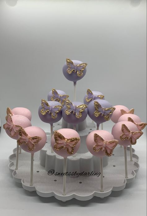 Butterfly Themed Cake Pops, Butterfly Cake Pop Ideas, Cake Pops For Quinceanera, Cake Pops Butterfly Theme, Cake Pops With Butterflies, Butterfly Cakepops Ideas, Encanto Cake Pop Ideas, Cake Pops Designs Ideas, Cake Pops Butterfly