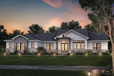 House Plan 80845 - Country, Farmhouse, Ranch Style House Plan with 2574 Sq Ft, 3 Bed, 3 Bath, 2 Car Garage Texas Ranch Homes, House Lifestyle, Ranch Style House, Shingle Exterior, Construction Ideas, Ranch House Plan, Texas Ranch, Ranch Style House Plans, Farmhouse Style House Plans