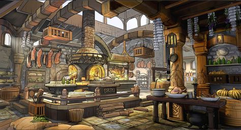 ArtStation - FALDOR KITCHEN, ashwin swaminathan Dnd Kitchen, Castle Kitchens, Guild Hall, Restaurant Kitchen Design, Historic Kitchen, Fantasy Locations, Dungeon Room, Spanish Projects, Kitchen Maid