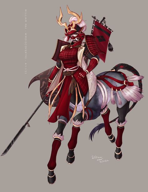 Nise (@Nisetanaka_tkyo) / Twitter Armored Centaur, Centaur Fashion, Female Samurai Character Art, Miao Ying, Drawing Gloves, Samurai Horse, Centaur Archer, Anime Centaur, Fantasy Japan