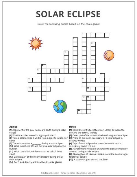 Free Solar Eclipse Crossword Printable Easter Crossword, Thanksgiving Crossword, Christmas Crossword Puzzles, Christmas Crossword, Cross Word, Printable Crossword Puzzles, Homeschool Fun, Puzzle Maker, Classroom Planning