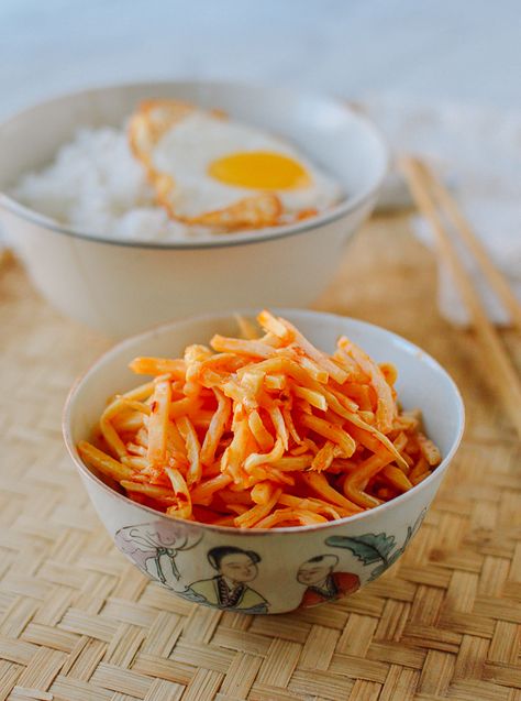 Homemade Chili Bamboo Shoots | The Woks of Life Bamboo Shoots Recipe, Chinese Chili, Chili Oil Recipe, Wok Of Life, Bamboo Shoot, Woks Of Life, The Woks Of Life, Bamboo Shoots, Cold Dishes