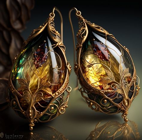 Fantasy Jewelry Earrings, Fantasy Rings Magic, Fantasy Ring, Fairy Crafts, Jewellery Sketches, Fancy Jewelry, Fantasy Jewelry, Wire Art, Fantasy Fashion