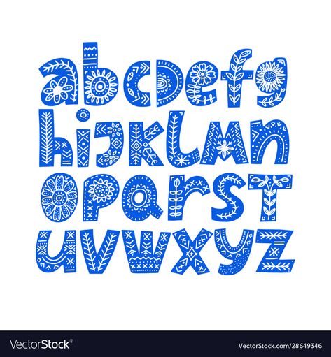 Folk Font Typography, Whimsical Fonts Alphabet, Folk Typography, Scandinavian Lettering, Folk Font, Flower Font Alphabet, Scandinavian Font, Nordic Alphabet, Illustrative Lettering