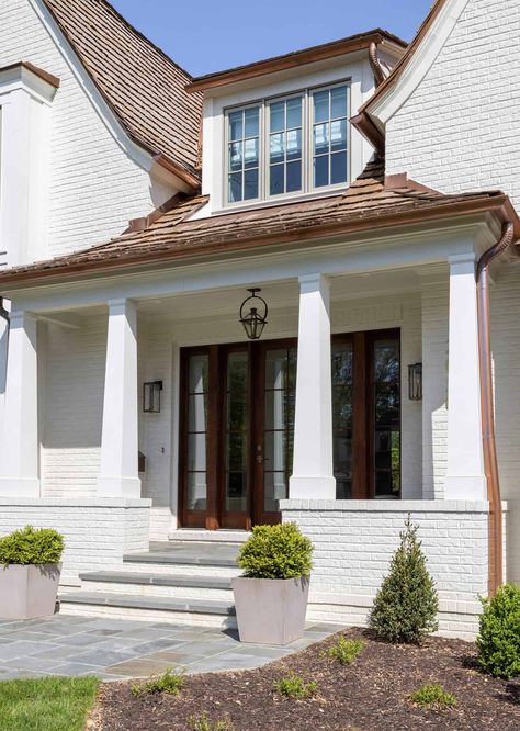 Tudor Dormer, Home With Dormers, Tudor Aesthetic, Modern Tudor House, Copper Metal Roof, Modern Tudor, Tudor Home, Metal Roofs, Shed Dormer