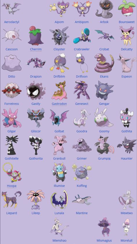 Pokemon Names And Pictures, Pokemon Characters Animals, Plant Type Pokemon, Pokemon Dragon Type, Aipom Pokemon, Cute Pokemon Pfp, Types Of Pokemon, Purple Pokemon, Pokemon Name