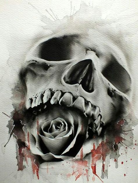 Skull with rose in mouth Tattoo Crane, Skull Rose Tattoos, Geniale Tattoos, Skull Tattoo Design, Skull Artwork, Skulls And Roses, A Skull, Skull Tattoos, Tattoo Design Drawings