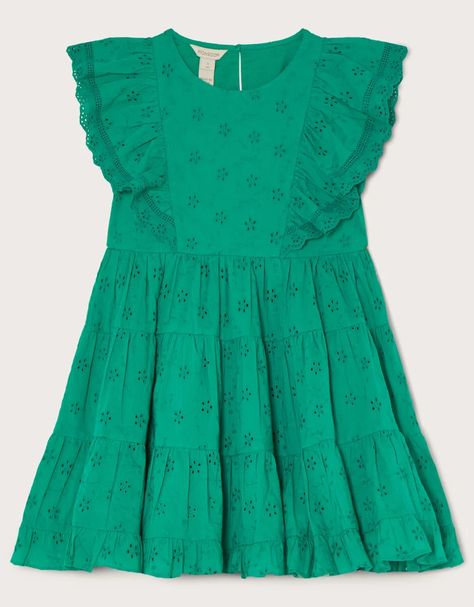 Monsoon Kids, Kid Dress, Toddler Girl Clothes, Green Girl, Frill Dress, Kids Collection, Capped Sleeve Dress, Tiered Skirt