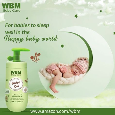 Happy Babies are those who enjoy good sleep and here is where WBM Baby Care Baby oil comes in! Give your baby a relaxing massage with WBM Baby Care Baby’s oil before putting them to sleep so to make their world a Happy Baby World! Shop Now: https://amzn.to/3nhC7Vf #wbmbabycare #wbmbaby #babycare #babiescare #wbmbabycarebabyoil #babyoil #oils #wbmbabycareoil #HappyBabyWorld Hair Poster Design, Baby Ads, Baby Balm, Baby Products Packaging, Skincare Products Photography, Baby Soap, Graphic Design Course, Baby Massage, Baby Skin Care