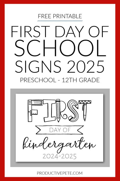 Use these free printable First Day of School Signs to capture those 1st Day Back to School pictures & memories. Find your First Day of School sign 2024-2025 school year easily. Grades from preschool, kindergarten, first - all the way up to seniors! A perfect way to start an easy Back to School Tradition. Use this fun Back to School printable at home or in the classroom! First Day Printable, Free School Printables, First Day Of School Signs, Printable Signs Free, First Day Of School Pictures, Back To School Pictures, Back To School Checklist, School Checklist, Back To School Organization