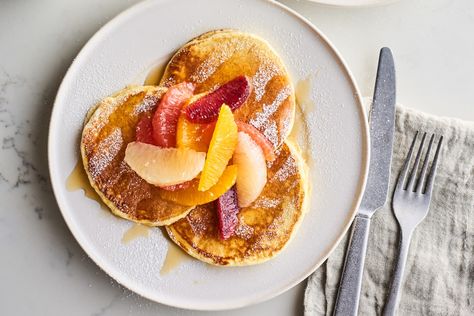 Fluffy Lemon Ricotta Pancakes, Breakfast Fruit Salad, Mediterranean Diet Breakfast, Goat Cheese Frittata, Mediterranean Breakfast, Wheat Pizza Dough, Lemon Ricotta Pancakes, Special Breakfast, Ricotta Pancakes