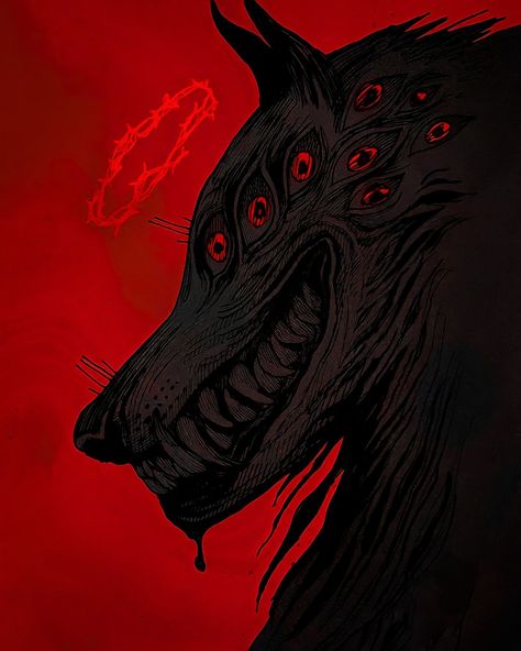 Hound Of Ill Omen, Wolf With Red Eyes, Demon Dog, Demon Wolf, Shadow Wolf, Canine Drawing, Beast Creature, Wolf Drawing, Monster Concept Art