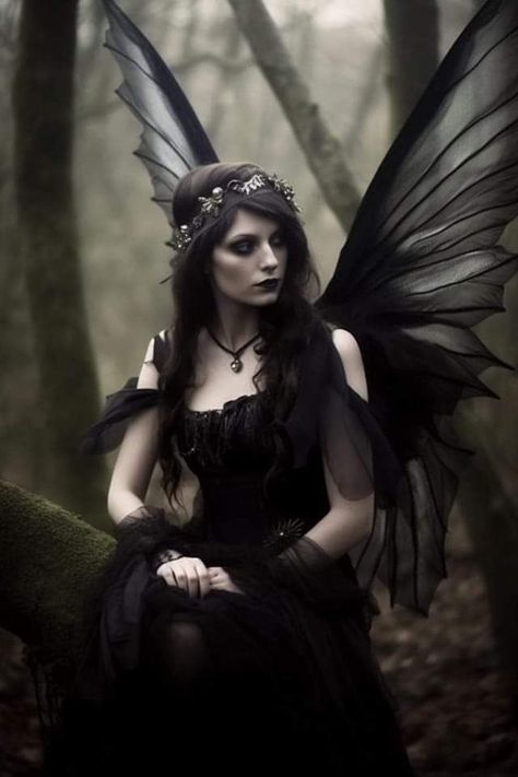 Evil Fairy Photoshoot, Dark Fairy Photography, Enchanted Forest Halloween Costumes, Diy Dark Fairy Costume, Dark Fairycore Makeup, Dark Fairy Costume Diy, Fairy Black Hair, Dark Fairy Photoshoot, Evil Fairy Costume