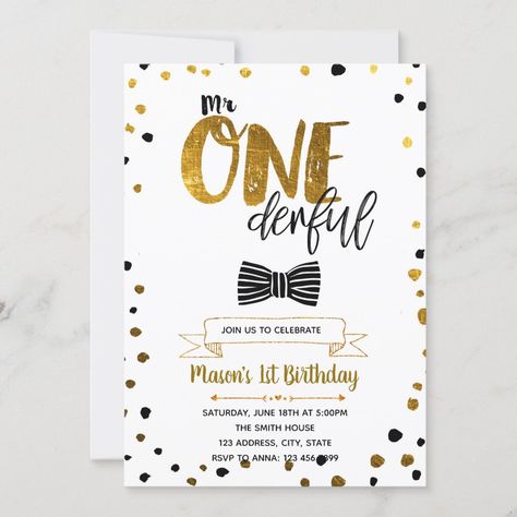 Mr Wonderful 1st Birthday Invitations, Mr Wonderful 1st Birthday, Golden Birthday Themes, Mr Onederful Birthday Party Ideas, Onederful Birthday Invitation, Mr Onederful Birthday Invitations, 1 St Birthday, Mr Onederful Birthday, Onederful Birthday