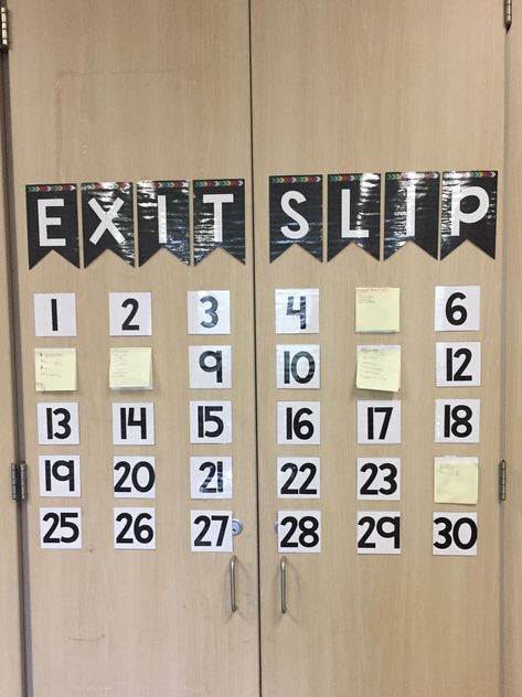 Love this exit slip spot! 2nd Grade Class Decor, Felt Letter Board Ideas Classroom, Student Numbers Classroom Management, What To Do When Done With Classwork, 5th Grade Classroom Door Ideas, 7th Grade Classroom Setup, Physics Classroom Decorations, Unique Classroom Ideas, Classroom Decor 5th Grade