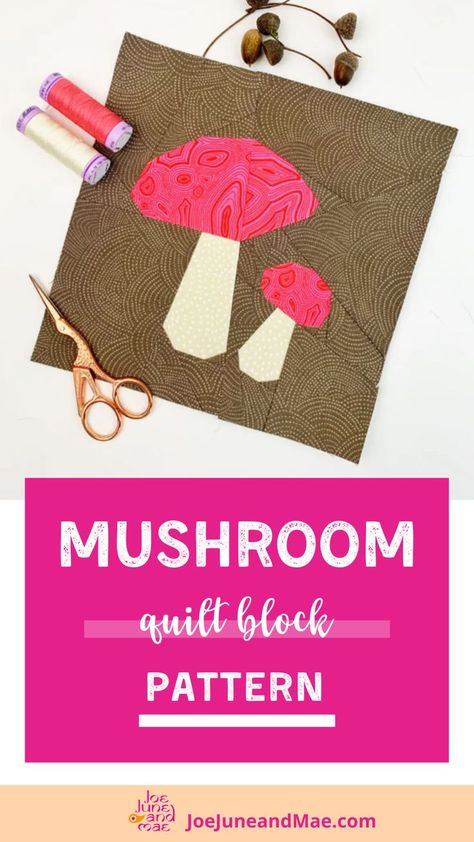 Learn how to make this Mushrooms quilt block.  All quilt patterns include a colored overview, an overview for you to color yourself and a numbered overview as well as the numbered segments. A short assembly instruction is included as well. Grab this now! Mushroom Quilt, Arts And Crafts Decor, Quilt Blocks Easy, Foundation Paper Piecing Patterns, Quilt Square Patterns, Quilt Block Pattern, Paper Piecing Quilts, Paper Piecing Patterns, Foundation Paper Piecing