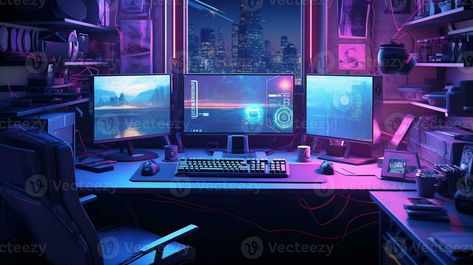 90s Computer, Futuristic Interior, Neon Nights, Cyberpunk Style, Cityscape Photos, Logo Banners, Presentation Slides, Free Vectors, Nature Backgrounds