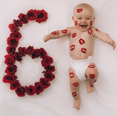 Baby Boy Valentine Pictures, Valentines Baby Photoshoot, Boy Photo Ideas, 6 Month Baby Picture Ideas Boy, Valentines Baby Photos, Photo Bb, 6 Month Baby Picture Ideas, Roses Valentines Day, Baby Milestones Pictures