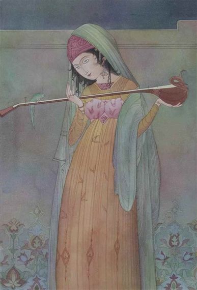 Artwork by Abdur Rahman Chughtai, The Work of an Artist, Made of watercolour Pakistani Art, Ink And Watercolour, Indian Painting, Hair Adornments, Indian Art Paintings, Hindu Art, Global Art, Art Market