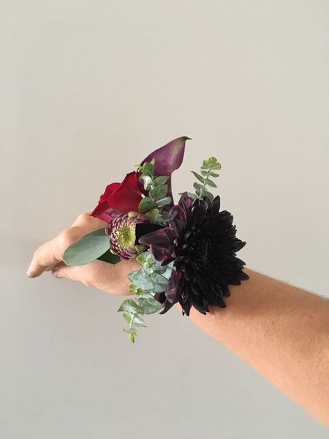 CBL147 wedding Riviera Maya black and hot red corsage Dark Corsage, Dark Red Corsage, Gothic Corsage, Red Corsage, Red Corsages, Black Corsage, Prom Corsages, Black Bouquet, Corsage And Boutonniere Set