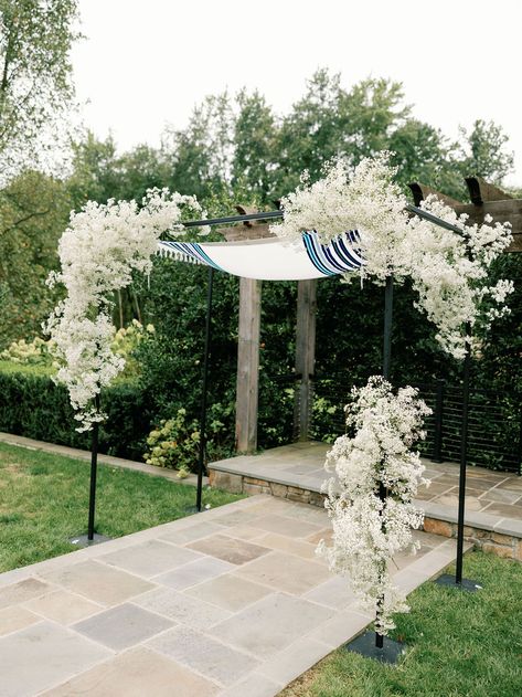 Wedding Chuppah with Babys Breath at Fleetwood Farm Winery Mary Elizabeth Events True Floral Acrylic Chuppah With Flowers, Minimalist Chuppah, Modern Chuppah, Wedding Chuppah Flowers, Chuppah Flowers, Wedding Chuppah, Wedding Wardrobe, Wedding Display, Ceremony Ideas