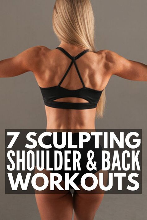 7 Shoulder and Back Workouts for Women | Whether you're training at home with no equipment, or lifting weights at the gym, working your shoulders and back helps increase range of motion, prevent injury, improve posture, and enhance strength and performance. And sculpted shoulders are sexy, too! If you're looking for shoulder workouts and/or back workouts for women to tighten, tone, and get rid of back fat, grab your dumbbells and give these a try! We've included no equipment options too! Back Workouts For Women, Shoulder Workout Women, Back Of Arm Exercises, Dumbbell Back Workout, Back And Shoulder Workout, Good Arm Workouts, Best Shoulder Workout, Back Workout Women, Arm Workouts At Home