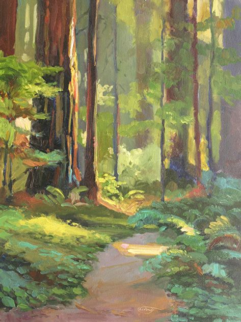 Redwood Tree Art, Redwood Tree Painting, Redwood Painting, Canvas For Beginners, Canvas Painting Ideas, Landscape Art Painting, Forest Painting, Seni Cat Air, Painting Inspo