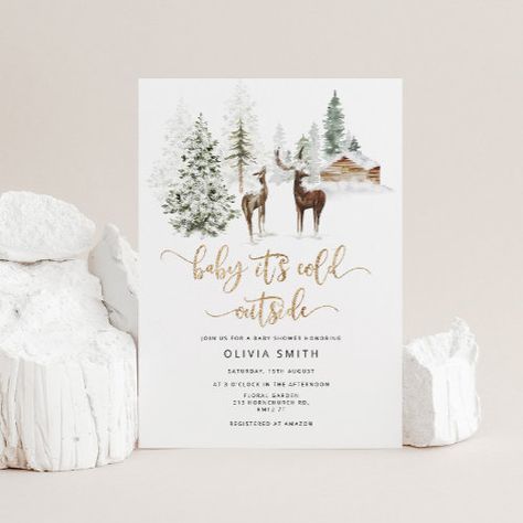 $3.03 | Baby its cold outside deer baby shower #baby shower, invitation, winter, baby its cold outside, minimalist, gender neutral, gold foil, elegant, woodland, deer Deer Baby Shower Invitations, Honey Bee Baby Shower, Winter Baby Shower Invitations, Deer Baby Showers, Baby Its Cold, Outside Baby Showers, Gender Neutral Baby Shower Invitations, Woodland Baby Shower Invitations, Its Cold