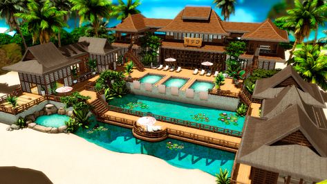 Sims Spa, Sims 4 Spa, Beach Spa, Sims 4 House Plans, Sims 4 House Building, The Sims 4 Packs, Sims 4 House Design, Casas The Sims 4, Sims Building