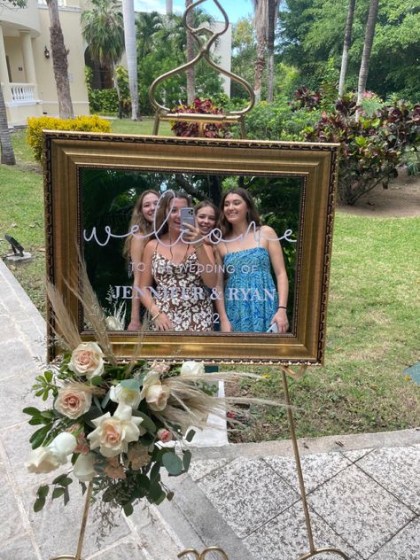 Boho Guest Sign In Table, Gold Mirrors For Wedding, Wedding Venue Wall Decor, Wedding Welcome Sign Picture, Event Mirror Decor, Mirror At Wedding Reception, Welcome Board Wedding Mirror, Welcome Board Mirror, Welcome Space Wedding