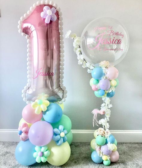 Pastel Unicorn Balloon Garland, Easter Balloon Decor, Diy Unicorn Birthday Party, Baby Bouquet, First Birthday Balloons, Unicorn Birthday Party Decorations, Peanuts Birthday, 1st Birthday Balloons, Unicorn Balloon