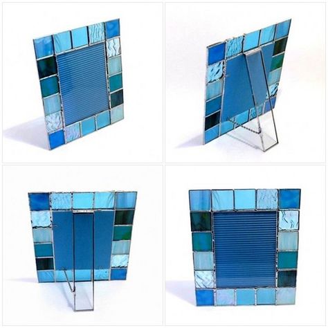 Stained Glass Frames Diy, Stained Glass Mirrors, Stained Glass Frames Pictures, Diy Stained Glass Picture Frame, Stained Glass Mirror Frame, Stained Glass Picture Frames, Blue Stained Glass Window, Stained Glass Picture Frame, Stained Glass Photo Frame