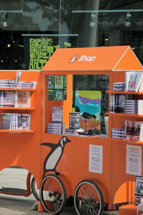 Mobile Pop Up Shop, Gerobak Dorong, Art Branding, Mobile Library, Kiosk Design, Market Stalls, The Penguin, Mobile Shop, Pop Up Book