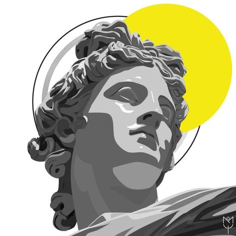 Greek mythology illustration Greek Drawings Mythology Art, Greek God Painting, Greek Mythology Art Drawing, Greek Mythology Illustration, Mythology Illustration, Greek Artwork, Apollo God, Monochromatic Painting, Contrast Art