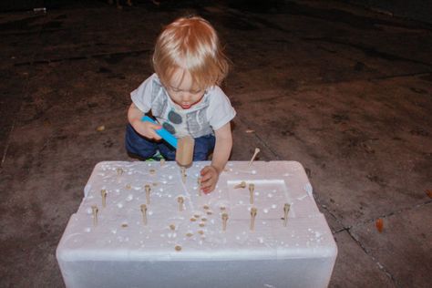 Fine motor activities are the activities that focus on developing the more precise movements and help your child strengthen their hand-eye coordination. This activity does just that. Hammering golf tees is a fun simple activity for any toddler or preschooler. Fine Motor Activity, Spelling Words, Green Dot, Golf Tees, Fine Motor Activities, Motor Activities, Early Literacy, Learning Centers, Fine Motor Skills