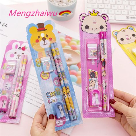 kids stationery set school supplies pencils students children gifts cartoon design 5pcs/set black pencils in natural wood https://m.alibaba.com/product/62475444310/kids-stationery-set-school-supplies-pencils.html?__sceneInfo={"cacheTime":"1800000","type":"appDetailShare"} School Supplies Pencils, Kids Stationery Set, Ruler Set, Children Gifts, Wood Product, School School, Elementary School Students, Kawaii Stationery, Writing Supplies